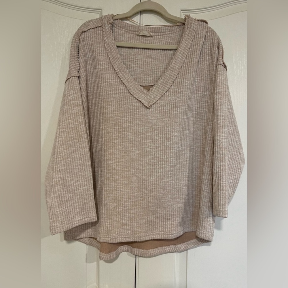 NWOT By Together beige oversized v-neck sweater​​​​​​​​​​